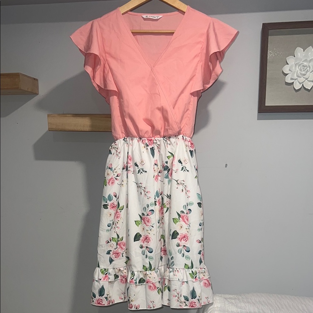 Pink and White Floral Dress